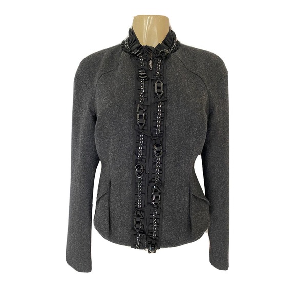 NWOT Magaschoni Collection Embellished Wool Blend Blazer Jacket Charcoal… - Picture 1 of 6